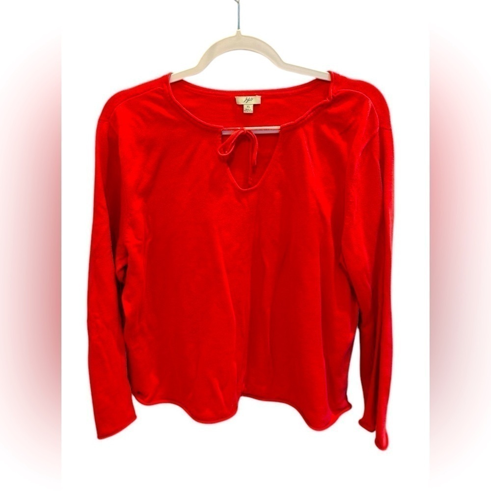 J JILL Coral Bottom Tie V Neck Long Sleeve Blouse Women's Size XL